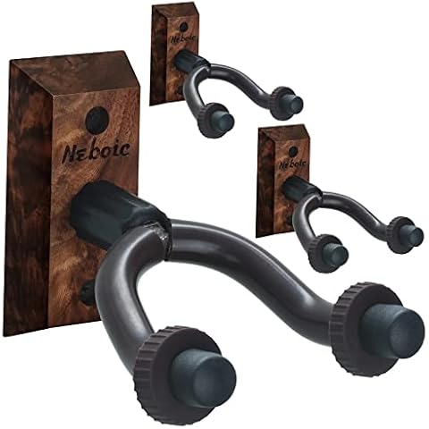 Neboic 3 Pack Guitar Wall Mount, Wood Guitar Wall Hanger, Guitar Hook, Guitar Accessories for Acoustic Electric Bass Guitar Ukulele Banjo Mandolin Cover