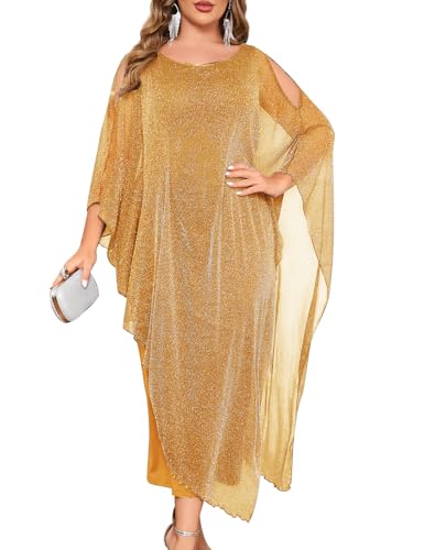 Image of ZOMVA Plus Size Elegant Formal Dress Long Cape Overlay Wedding Guest Formal Cocktail Mother of Bride Outfit