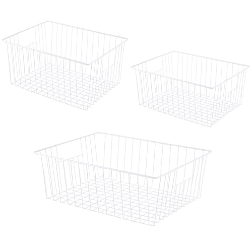 Nprohuge Freezer Organizer Bins, Upright Freezer Storage Blacks for 16, 17, 21 cu.ft Standup Freezer, Deep Freezer Organizer Bin with Hndle Add Space Easy Reach, White, 3Pack.