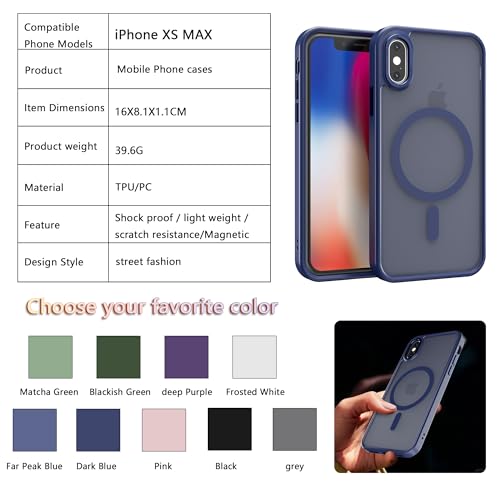 Image of Magnetic iPhone Xs MAX case,Compatible with Magsafe, Military-Grade Protection,Slim Translucent Matte Shockproof with Anti-Scratch Anti-Fingerprint Phone Cover (Dark Blue, iPhone Xs MAX)