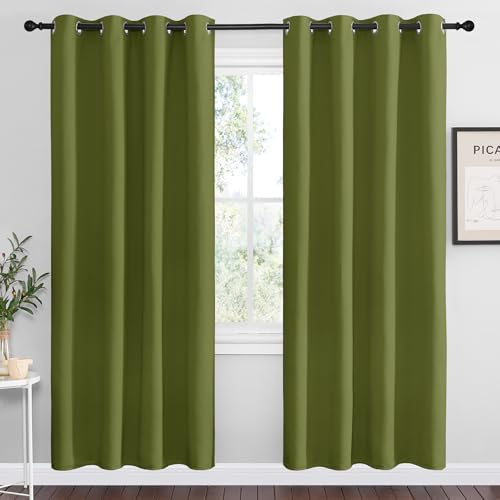 Image of NICETOWN Olive Green Blackout Curtains 78 inches Length for Living Room, 2 Panels, 55 inch Wide, Thermal Insulated Decoration Drapes for Bedroom Window