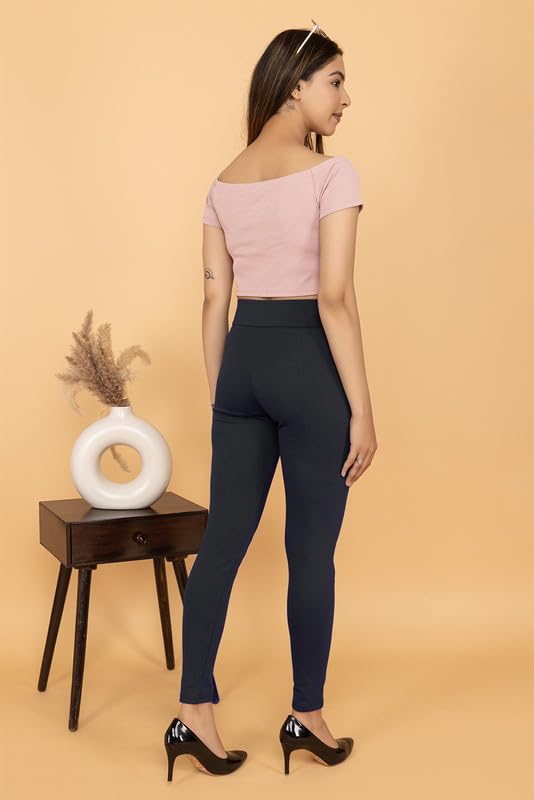Image of Mlada Slim Fit Jeggings with Elastic Waist Band for Women Office Work Formal Wear Trousers Stretch Cotton Knit High Waist Skinny Fit Jeggings Lycra Pants Travel Comfort Jeggings
