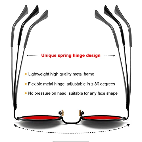 Image of Red Lens Circle Glasses Small Round Polarized Sunglasses for Women Men Retro Hippie Style Circle Sun Glasses
