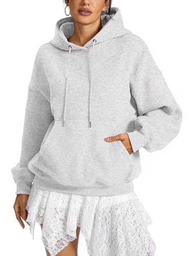 EasyGala Women Fleece Hoodies with Pocket Oversized Hooded Sweatshirts Trendy Pullover Long Sleeve Top Fall Outfits 2026 Grey Medium