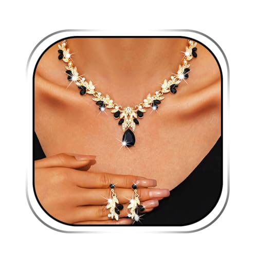 Sixexey Bridal Wedding Jewelry Set Gold Rhinestone Neck Jewelry for Women