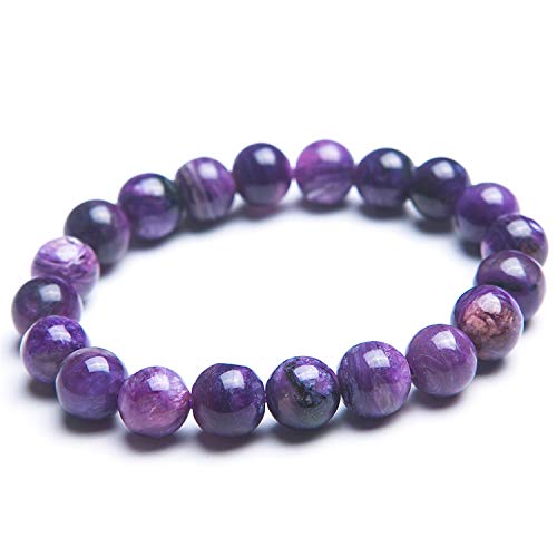 Bracelet en charoite violette véritable, perles 10mm, l'élégance haut de gamme