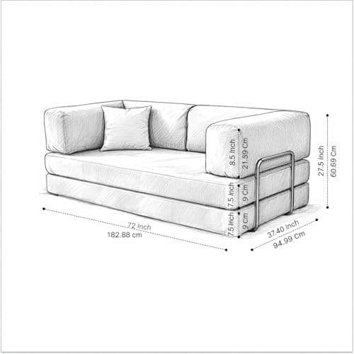 Image of Torque Vegas Three Seater Sofa Cum Bed for Sleeping-Grey | Premium Suede Fabric 3-Seater Double Foam Fold Out Sofas Bed | Convertible 3-in-1 Sofa Cuma Bed for Office