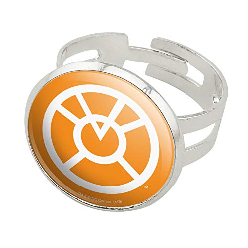 Green Lantern Blackest Night Orange Lantern Logo Silver Plated Adjustable Novelty Ring