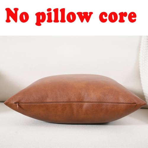 12X20 Inch Brown Faux Leather Throw Pillow Covers Set of 2 Modern Farmhouse Solid Outdoor Lumbar Boho Cognac Pillow Covers for Room Couch Living Bedroom Bed Sofa Decorative