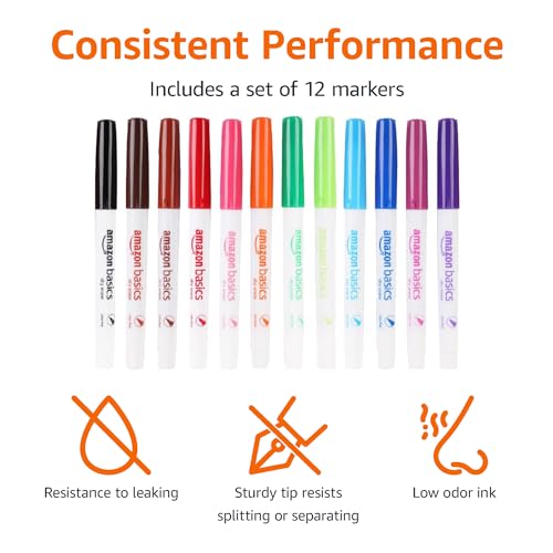 Amazon Basics Low Odor Ultra Fine Tip Dry Erase Whiteboard Markers, Variety of Colors, for Office, Home or School Use, 12 Pack, Assorted Colors image 2