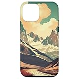 iPhone 12 mini 雪と山の峠 ビンテージ風景グラフィック スマホケース