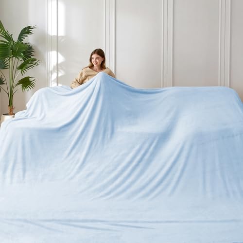 COOVA Oversized King Fleece Blanket 120x138 inches, Soft Cozy Warm Giant Extra Large 10'x11.5' Blanket for Bed, Sofa, Couch,Travel, Camping, California Huge Flannel Big Throw Blanket, Sky Blue