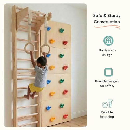 Image of Curious Cub Jungle Gym for Kids Indoor | Kids Gymnastics At Home Gym | Contains Rock Climbing, Wall Climbing for Kids | Ladder for Kids to Play Indoor Fun Activity for Ages 4+