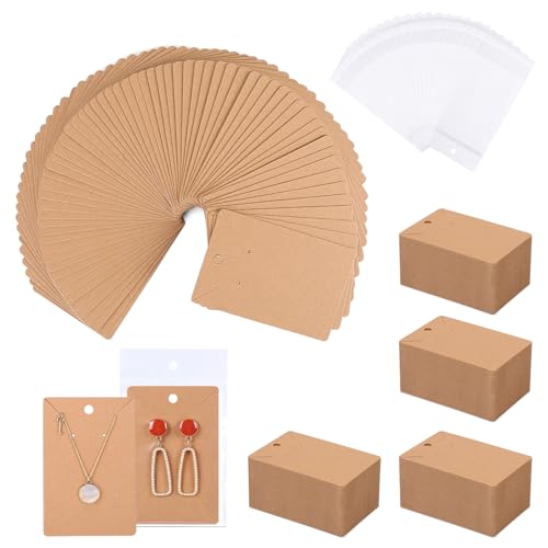 ovsor 150 Pcs Earring Cards for Selling with 150 Pcs Durable Packing Bags, Sturdy Earring Display Cards for Packing Earring, Necklace, Jewelry