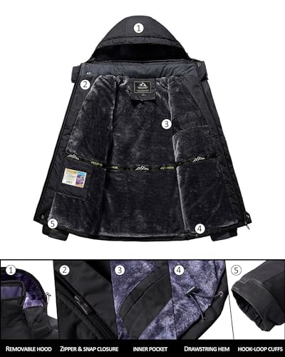 KEFITEVD Winterjacke Herren Warm Gefüttert Skijacke Winter Outdoorjacke Winddicht Allwetterjacke Thermojacke mit Kapuze Schwarz-Grau L