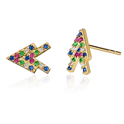 LAVLA Arrow Ear Climbers Cubic Zirconia Stud Earrings Rainbow Pave Earrings Multi Colored Earrings