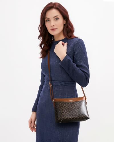 Image of Apery Elegant Printed Sling Bag | Two-Tone Faux Leather Shoulder Purse with Adjustable Strap