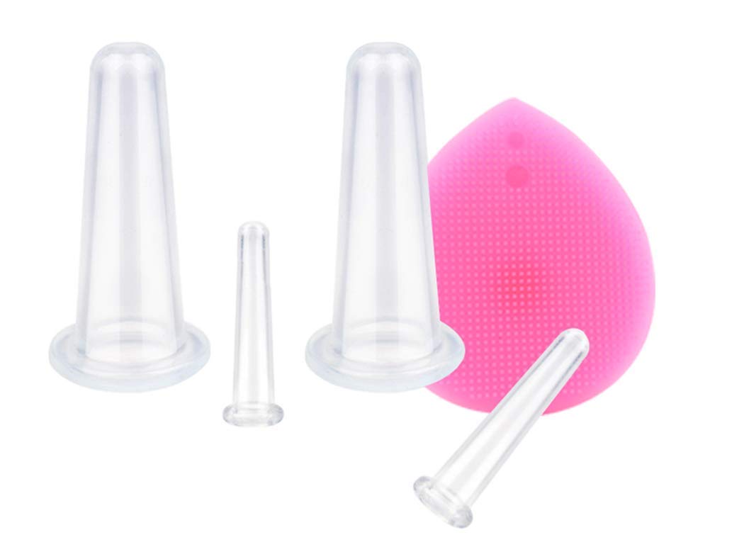 5 PCS Facial Cupping Set Face and Eye Cupping Massage Kit with Silicone Cleansing Brush for Instantly Ageless Skin, Works for Fine Lines Wrinkles Improves Collagen White
