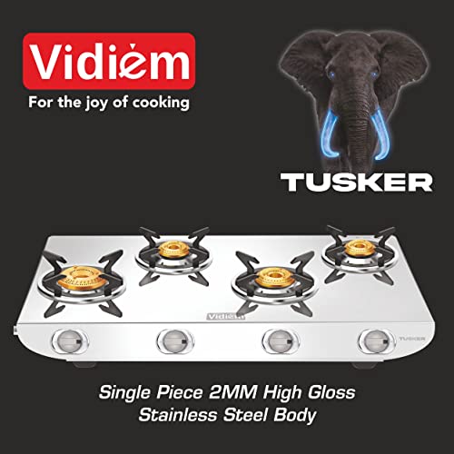 Image of Vidiem Tusker 4 Burner ZZ Gas Stove | Heavy-Duty 2mm Stainless Steel Body | Dura-Forged Brass Burners | Manual Ignition | Lifetime SS Body Warranty