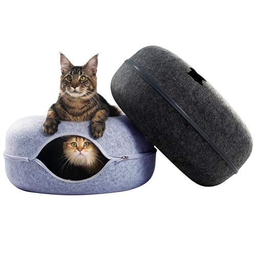CATTASAURUS Large Cat Cave & Tunnel, Washable, Donut Design