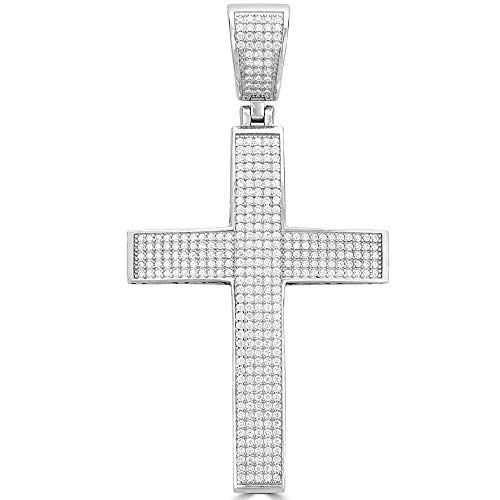 HarlemBling Solid 925 Sterling Silver Iced Cross Pendant - Men's - 2x1.5 20 Grams - Fits Up To 8mm Chains!