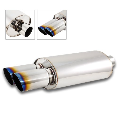 Universal 3" Slanted Dual Burnt Tip T-304 Stainless Steel Weld On Exhaust Muffler with 2.5" Inlet