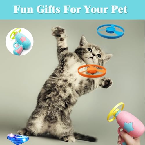 Image of Cat Toys, 1Pcs Cat Fetch Launcher 5Pcs Flying Propellers Set Interactive Hunting Training Toy, Indoor Outdoor Chasing Fetch Toy for Kittens Cats（Blue or Pink）