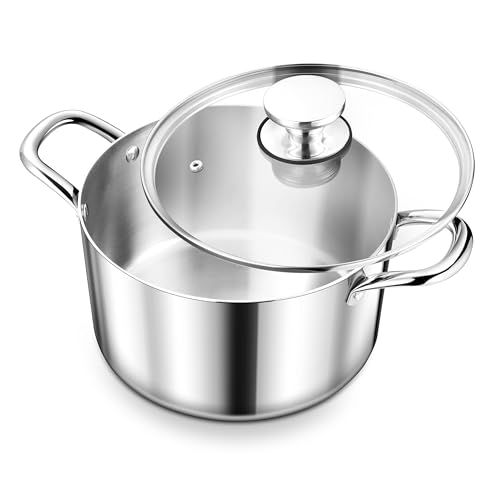 Herogo Suppentopf mit Deckel, 4,5 l, dreilagiger Kochtopf mit Deckel, 18/10 Edelstahl, Pasta-Suppentopf mit Griffen, 4,5 QT Suppentopf für Induktion, Elektro-Gasherd, spülmaschinenfest