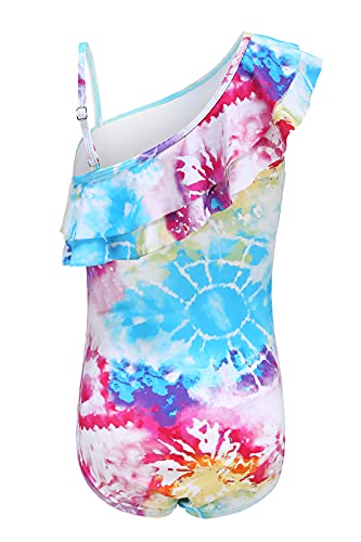 Image of Girls One Piece Swimsuits One Shoulder Ruffle Bathing Suit Kids Hawaiian Floral Swimwear 3-16 Years