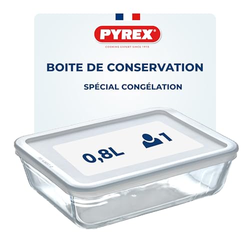 Pyrex - Cook & freeze - Plat Rectangulaire en Verre avec Couvercle Multicolore 0.80 L / 19x14 cm