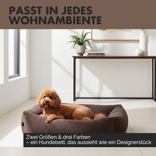 PAW WOW Sven Hundebett | Orthopädisches Hundebett | Teddy-Stoff | Hundekörbchen für kleine, mittelgroße und große Hunde (Braun, 75x105cm)