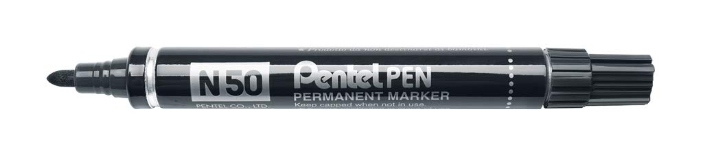 Pentel N50-AE Permanentmarker, Aluminiumgehäuse, konische Spitze, 12 Stück, schwarz