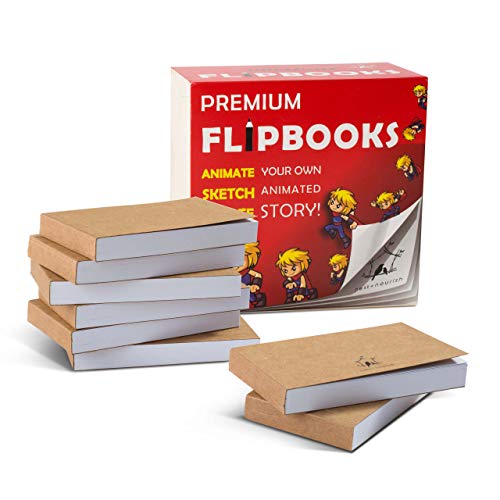 8 Pack Blank FLIPBOOKS (Flip Books) for Kids & Adults, Premium, No Bleed Flip Book Kit; 180 Pages; 2.5  x 4.5 . Opens Flat with Thick Textured 120 GSM Drawing Paper and Sewn Binding