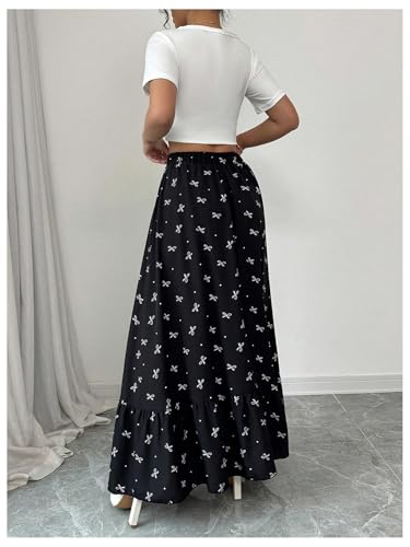 SHENHE Women's Ruffle Maxi Skirt Bow Print A Line Elastic High Waisted Flowy Long Skirt2