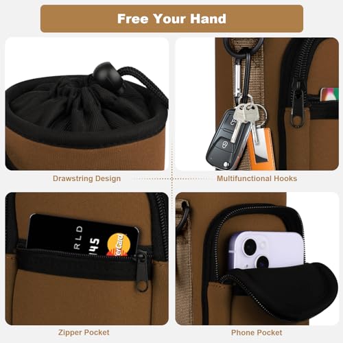 Image of Water Bottle Holder with Strap, Water Bottle Carrier Bag with Phone Pocket, Shoulder Hand Strap Insulated Neoprene 32 oz Water Bottle Sleeve for Walking Hiking Camping Gym(Coffee)