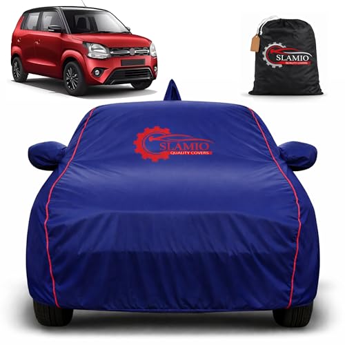 Image of Car Cover for Maruti Suzuki WagonR 2019-2026 | 100% Waterproof Heavy-Duty 3-Layer Car Body Cover | All-Weather Rain,UV,Sun & Dust Protection | Custom Fit | Mirror & Antenna Pockets | Navy Blue