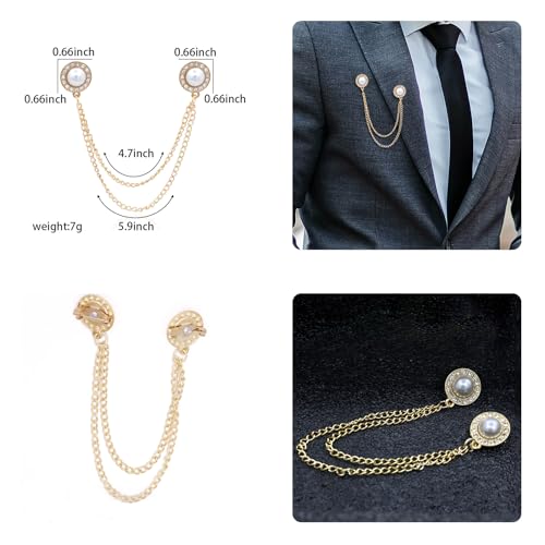 Image of Gold /Silver Crystal Geometry Brooch Lapel Pin for Men Rhinestone With Hanging Chain Brooch for Men Suit Fashion Tuxedo Tie Hat Scarf Collar Pins for Men Women Gifts