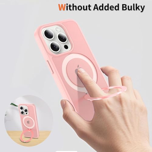 Image of Magnetic for iPhone 15 Pro Case, 6.1 inch, Compatible with MagSafe, Rugged Kickstand, Not-Yellowing Military-Grade Protection, Matte Pink