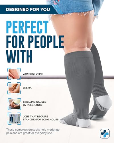 Doctor's Select 3 Pairs Plus Size Compression Socks Wide Calf - Up to 6XL | 20-30 mmHg Compression Socks for Women Wide Calves | Black, White, Gray4