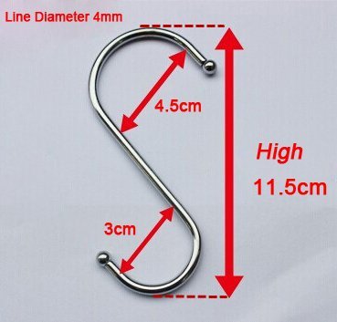 Prudance Larger Round S Shaped Stainless Steel Hanging Hooks Set with 10 Hooks - Ideal for Pots, Pans, Spoons & Other Kitchen Essentials - Perfect for Clothing