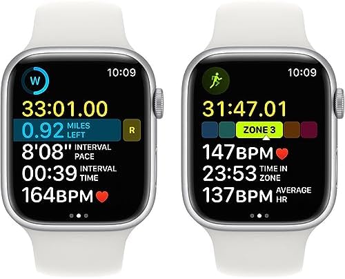 Apple Watch Series 8 - Reloj inteligente con caja de aluminio de color plateado y correa deportiva de color blanco, M/L (renovado) (GPS, 45 mm)