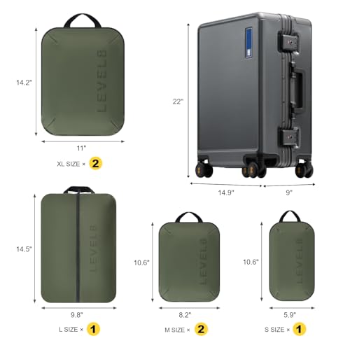 Image of LEVEL8 Zipperless Carry On Luggage Airline Approved with Aluminum Frame, Hard Shell Suitcase with Spinner Wheels, Metal Checked Luggage, 20 Inch, Grey