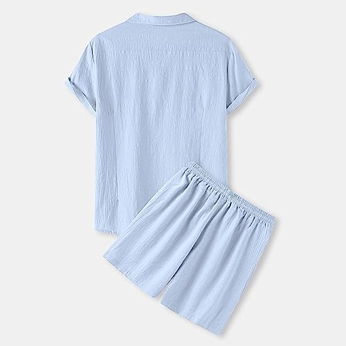 Heren Trainingspak Sets 2 Stuk Outfits Activewear UK Mens Casual Lente Effen Kleur Korte Mouw Turndown Kraag Top Shorts Broek Pak Katoen Heren Pak Houder - Afbeelding 3