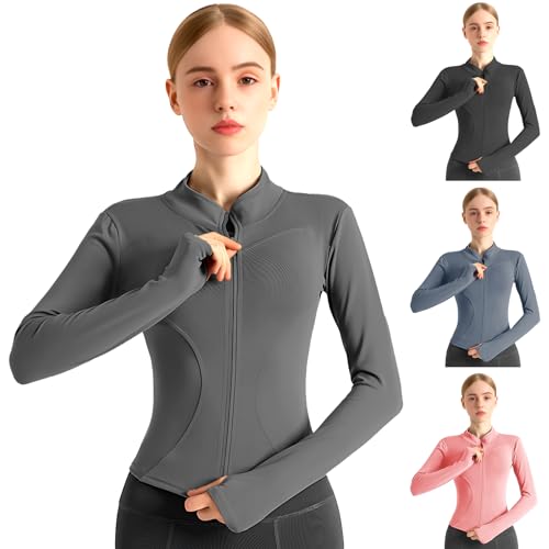 El Mejor Listado de Chaquetas deportivas favoritos de las personas. 45 Chaqueta Deportiva Ajustada Para Mujer, Chaqueta De Yoga Para Correr Con Cintura Doble Curvada, Ropa Deportiva Con Agujero Para El Pulgar, Adecuado Para Deportes Y Fitness