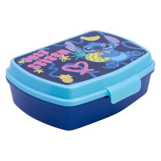 ALMACENESADAN 4565 Fiambrera sandwichera rectangular multicolor Stitch palms, reutilizable, sin bpa