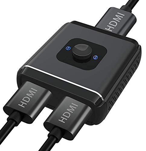 HDMI Switch, GANA Aluminio Switch HDMI Bidireccional Entrada 2 a 1 Salida a Conmutador HDMI Entrada 1 a 2 Salida Soporta HD 4K 3D 1080P HD para TV/Blu-ray/Firestick/Xbox/PS3/PS4 (Negro)