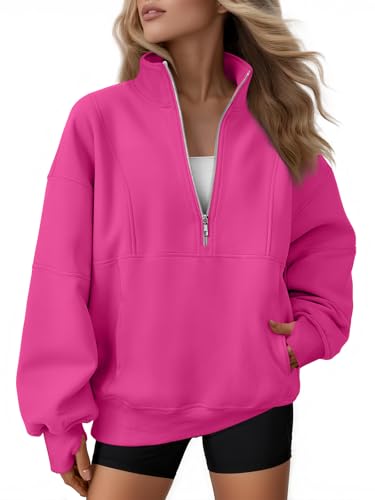 Image of AUTOMET Women's Quarter Zip Oversized Sweatshirt Fleece Mock Neck Pullover