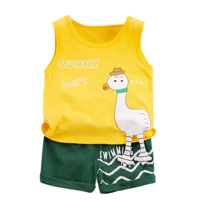 Bold N Elegant Cotton 3D Duck Graphics Sunny Day Kid's Sleeveless Vest T-Shirt Shorts Set For Baby Boy's & Girls