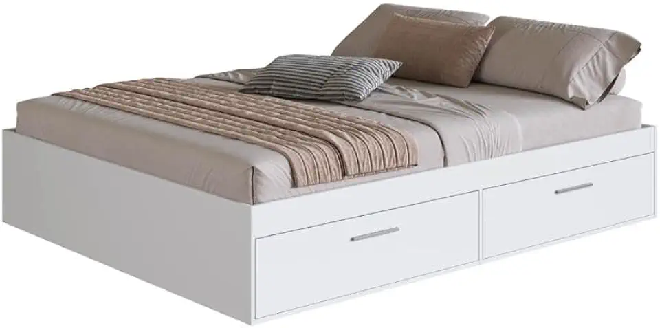 Art In Móveis Cama Casal Queen com 4 Portas Basculantes CT1160 160x200cm Branco - Cama com Armazenamento Integrado