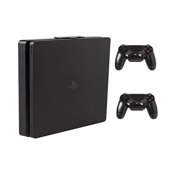 HIDEit Mounts 4S Playstation 4 Slim Mount Bundle, Black Steel PS4 Slim Wall Mount and Two Controller Mounts, Safely Store Your PS4 Slim Console and PlayStation Controller Near or Behind TV